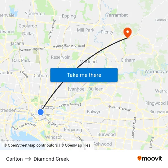 Carlton to Diamond Creek map