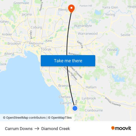 Carrum Downs to Diamond Creek map