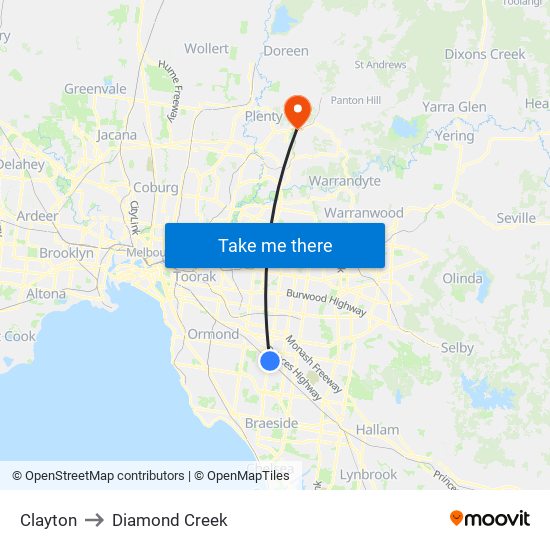 Clayton to Diamond Creek map