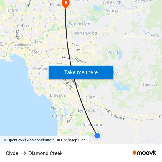 Clyde to Diamond Creek map