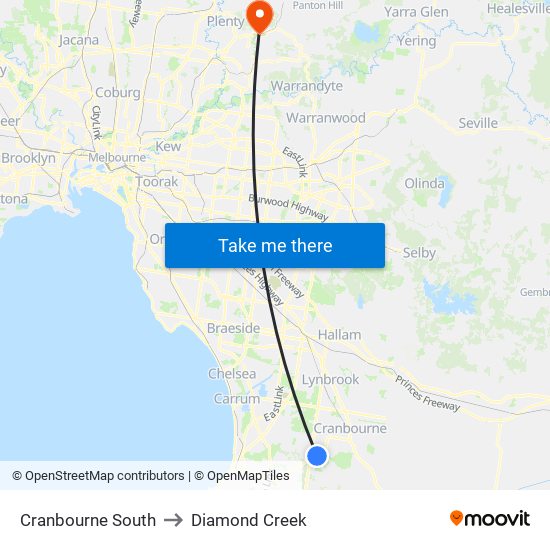 Cranbourne South to Diamond Creek map