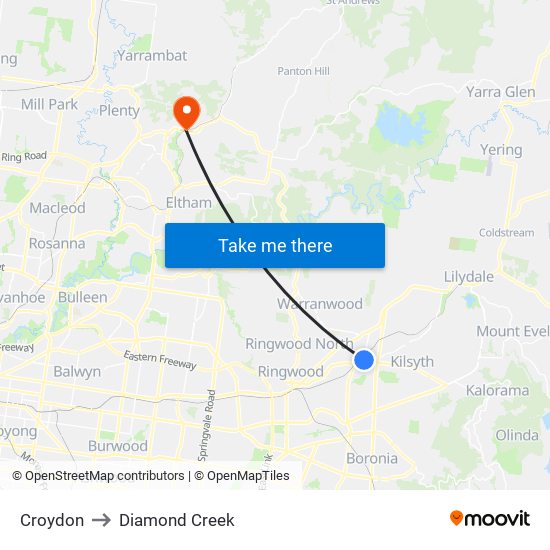 Croydon to Diamond Creek map