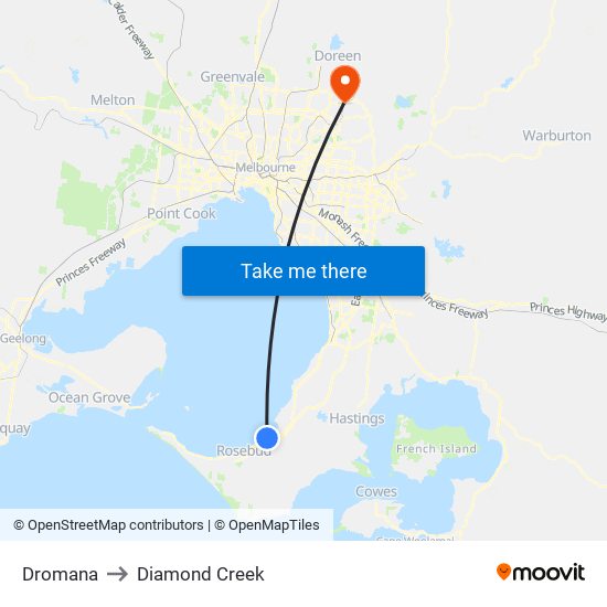 Dromana to Diamond Creek map