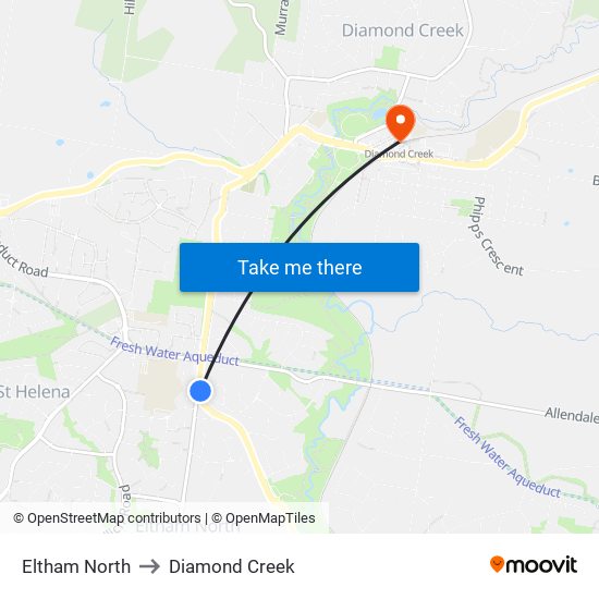 Eltham North to Diamond Creek map