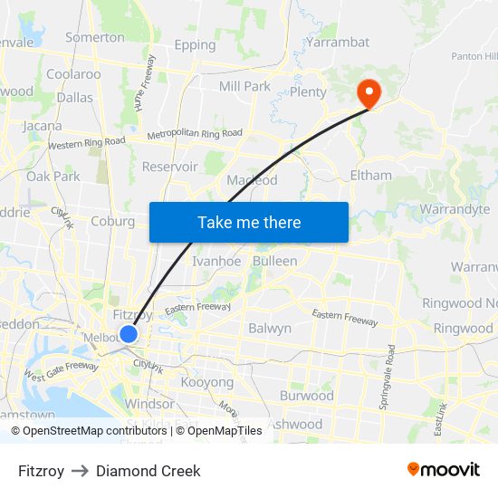 Fitzroy to Diamond Creek map