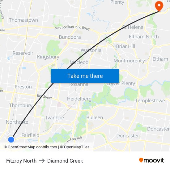 Fitzroy North to Diamond Creek map