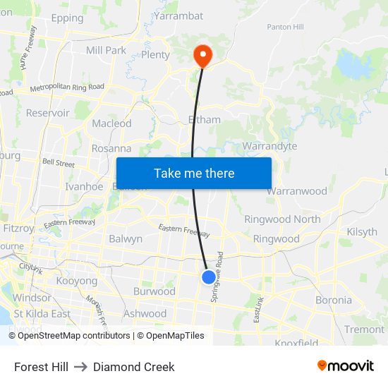 Forest Hill to Diamond Creek map