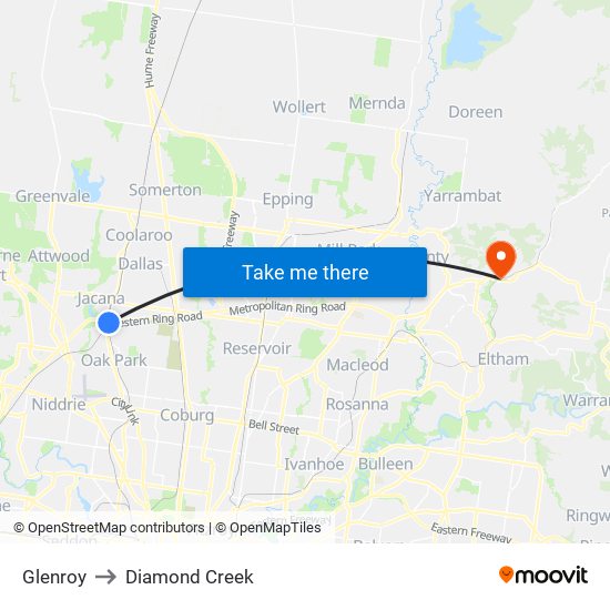 Glenroy to Diamond Creek map