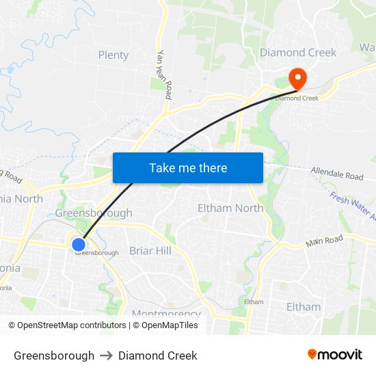 Greensborough to Diamond Creek map