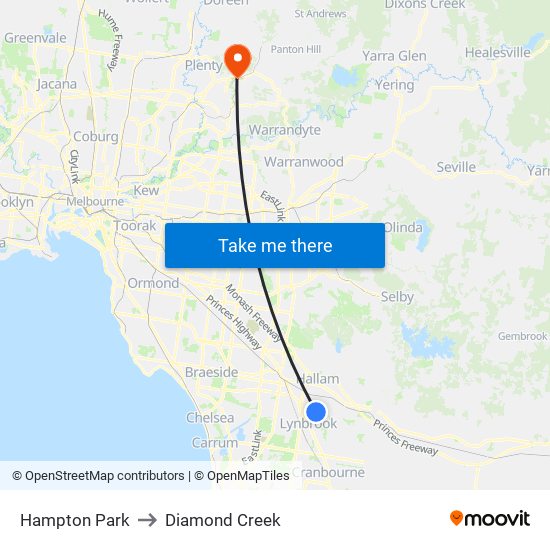 Hampton Park to Diamond Creek map