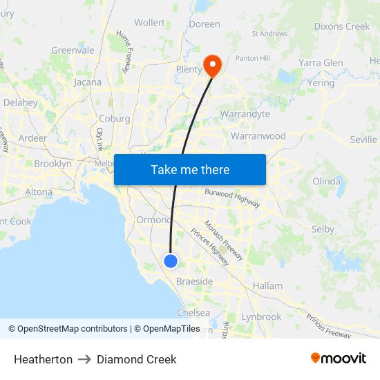 Heatherton to Diamond Creek map