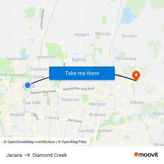 Jacana to Diamond Creek map