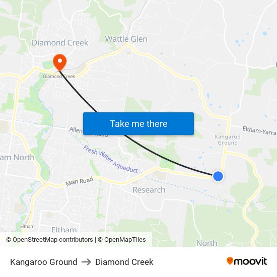 Kangaroo Ground to Diamond Creek map