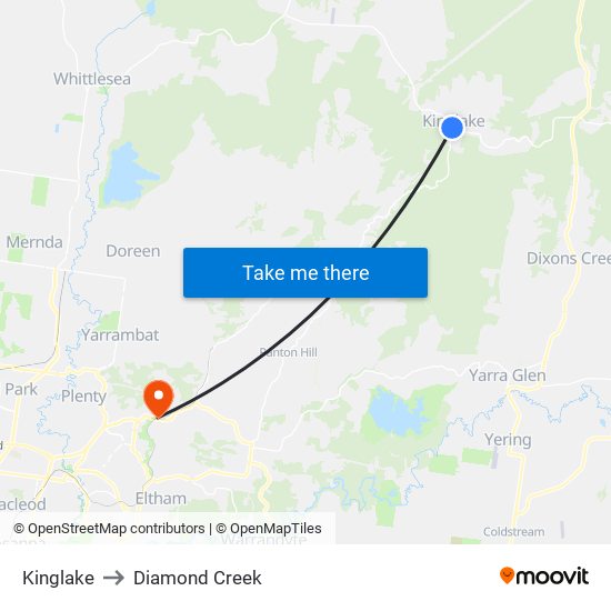 Kinglake to Diamond Creek map