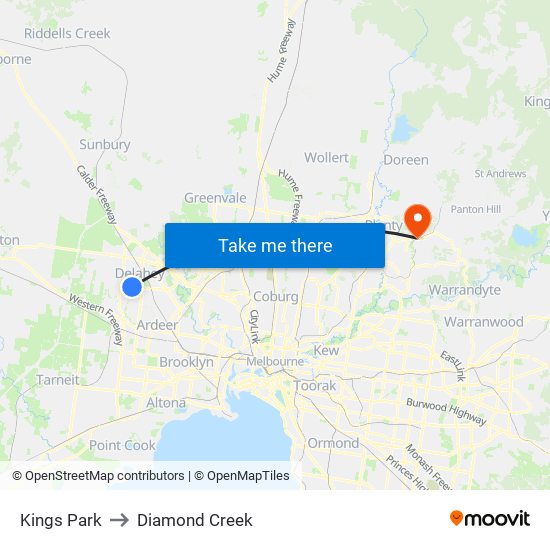 Kings Park to Diamond Creek map