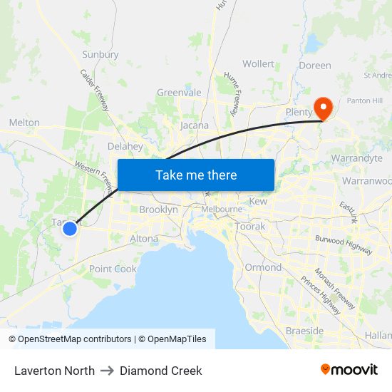 Laverton North to Diamond Creek map