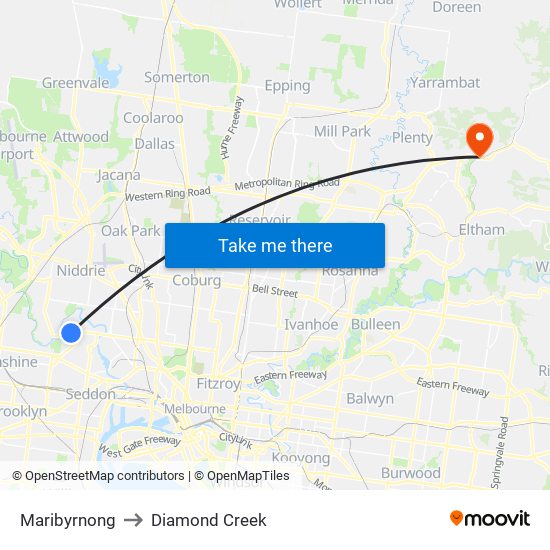 Maribyrnong to Diamond Creek map