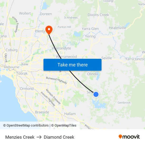 Menzies Creek to Diamond Creek map