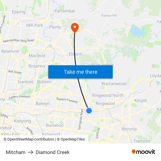 Mitcham to Diamond Creek map