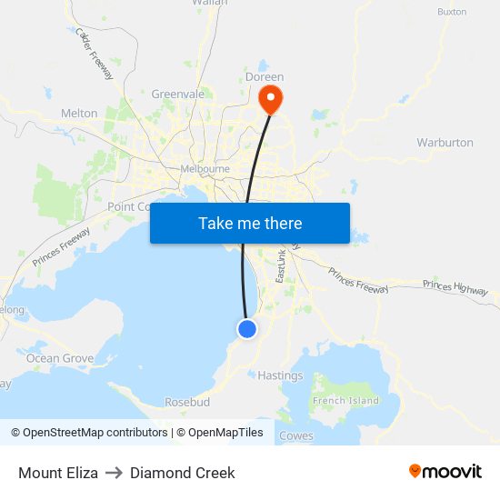 Mount Eliza to Diamond Creek map