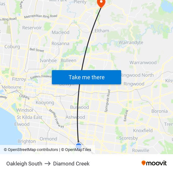 Oakleigh South to Diamond Creek map