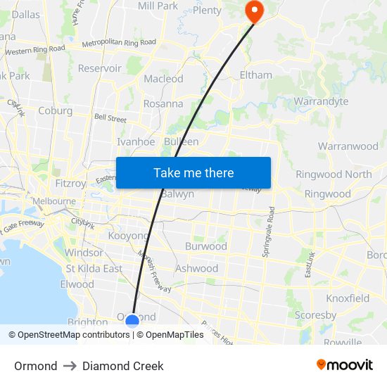 Ormond to Diamond Creek map