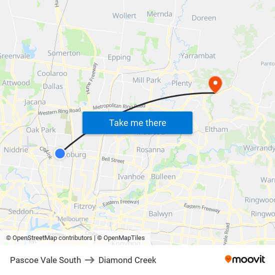 Pascoe Vale South to Diamond Creek map