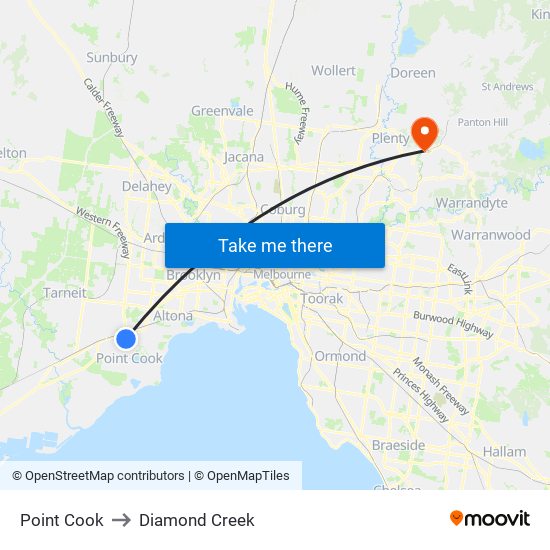 Point Cook to Diamond Creek map