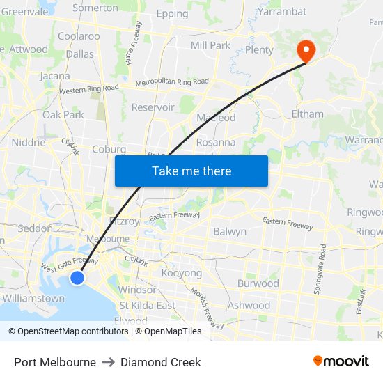 Port Melbourne to Diamond Creek map