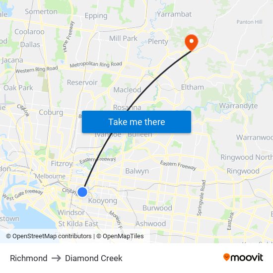 Richmond to Diamond Creek map