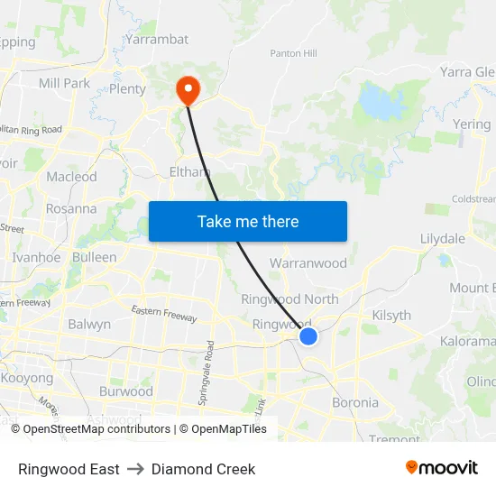 Ringwood East to Diamond Creek map