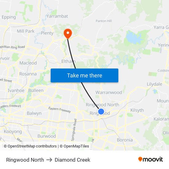 Ringwood North to Diamond Creek map