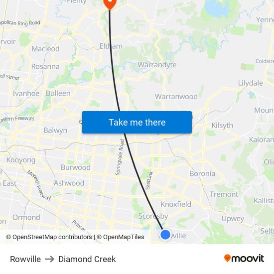 Rowville to Diamond Creek map