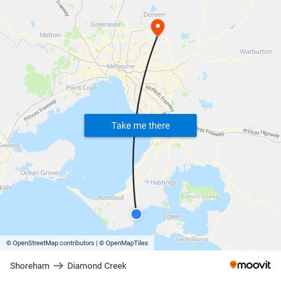 Shoreham to Diamond Creek map