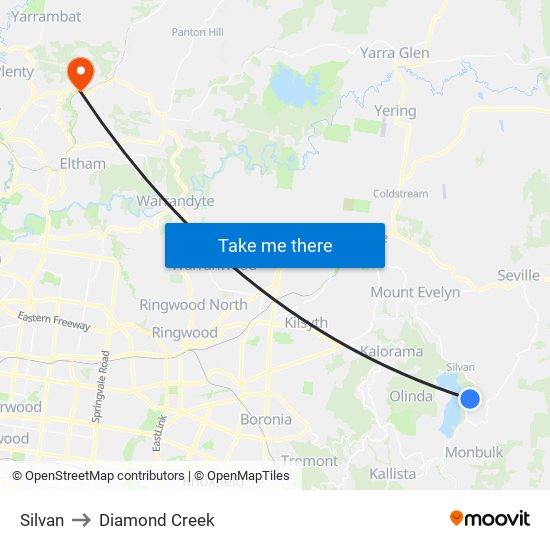 Silvan to Diamond Creek map
