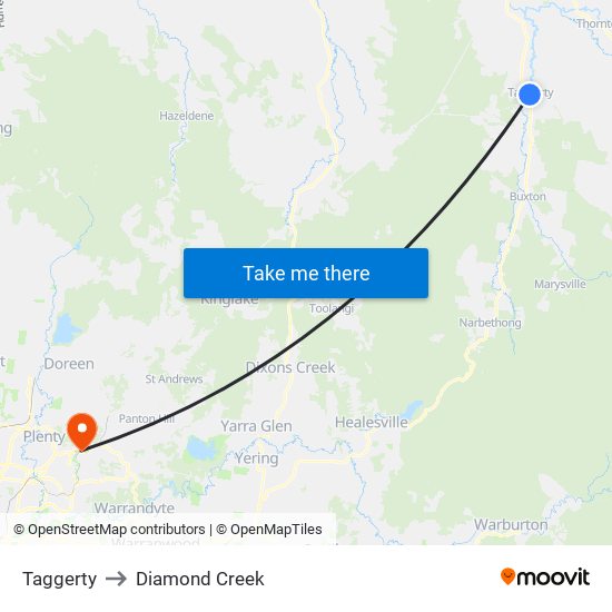 Taggerty to Diamond Creek map