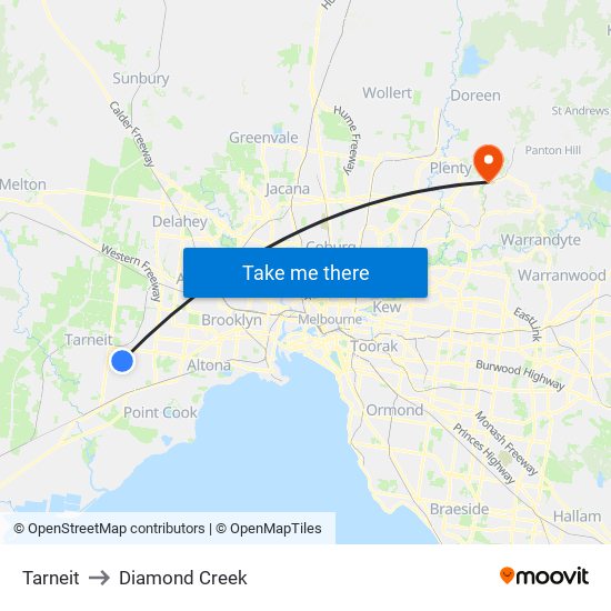 Tarneit to Diamond Creek map