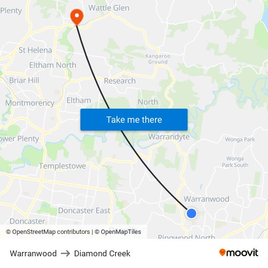 Warranwood to Diamond Creek map