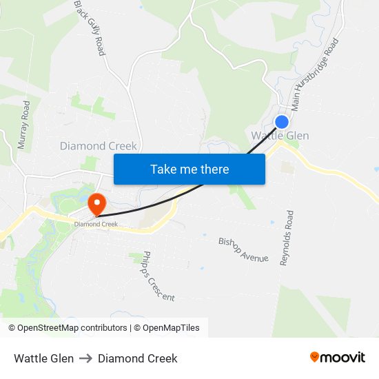 Wattle Glen to Diamond Creek map