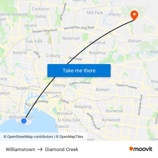 Williamstown to Diamond Creek map