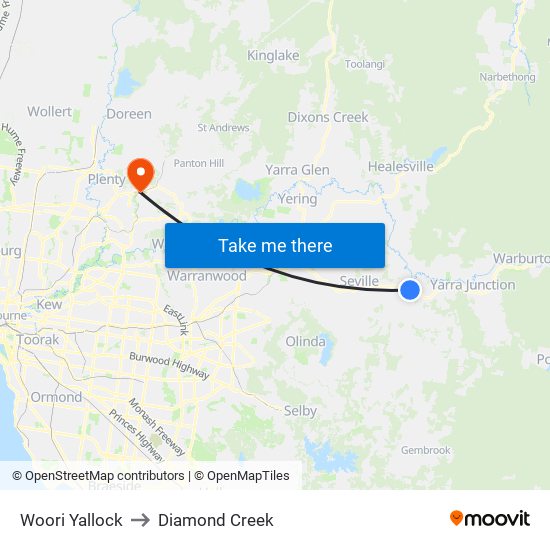 Woori Yallock to Diamond Creek map