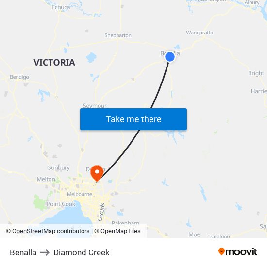 Benalla to Diamond Creek map