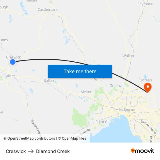 Creswick to Diamond Creek map