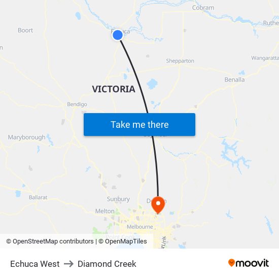 Echuca West to Diamond Creek map