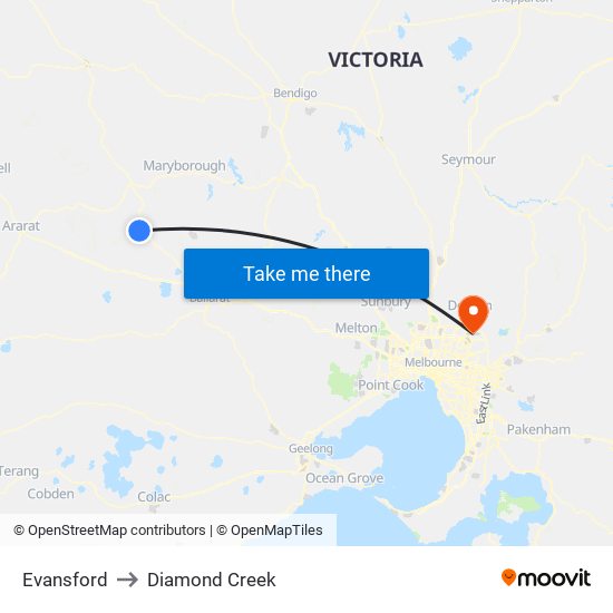 Evansford to Diamond Creek map