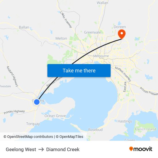 Geelong West to Diamond Creek map