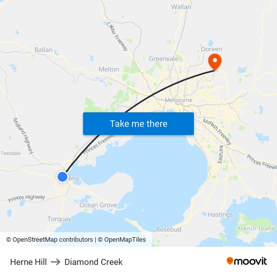 Herne Hill to Diamond Creek map
