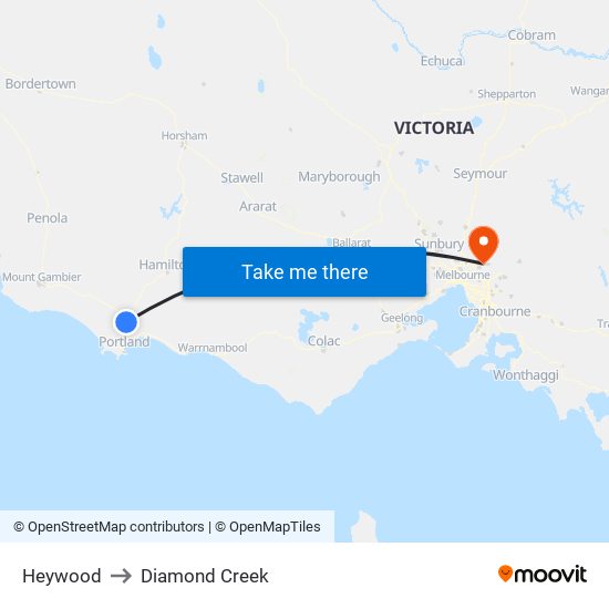 Heywood to Diamond Creek map