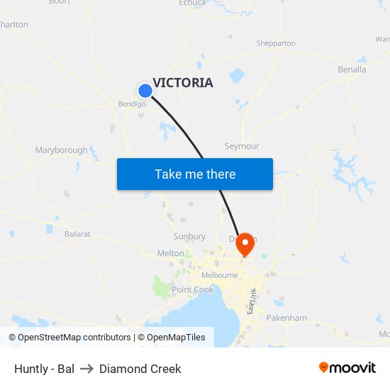 Huntly - Bal to Diamond Creek map