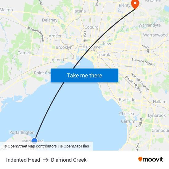 Indented Head to Diamond Creek map